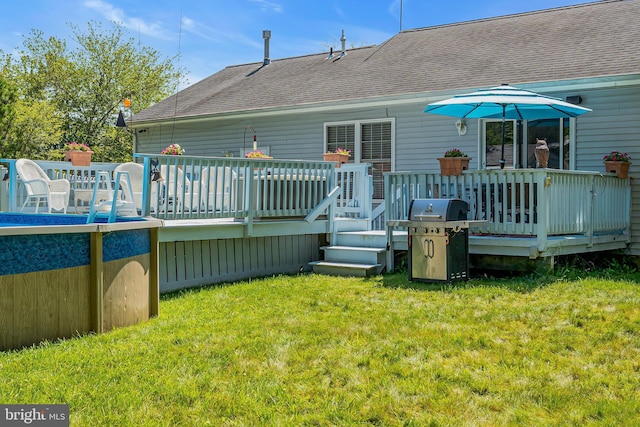 414 Riverview Rd, Forked River, NJ 08731 - rear view of property featuring a deck, a lawn, and roof with shingles