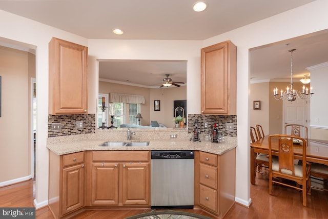 637 Wallingford Rd Unit 202, Bel Air, MD 21014 - kitchen featuring stainless steel dishwasher, backsplash, light wood-type flooring, ornamental molding, and recessed lighting