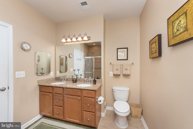 637 Wallingford Rd Unit 202, Bel Air, MD 21014 - bathroom featuring a shower stall, double vanity, and tile patterned floors