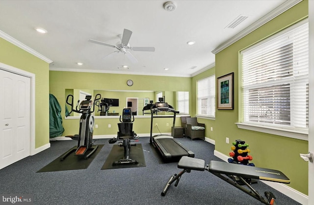 637 Wallingford Rd Unit 202, Bel Air, MD 21014 - exercise area featuring ornamental molding, recessed lighting, and a ceiling fan