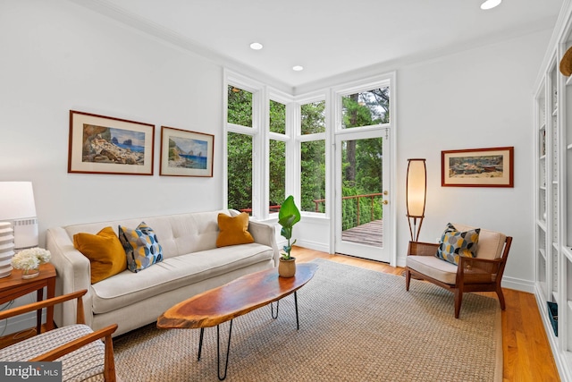 2714 Quebec St NW, Washington, DC 20008 - living room with light wood-style flooring, recessed lighting, and crown molding