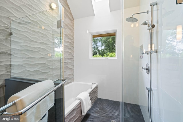 2714 Quebec St NW, Washington, DC 20008 - bathroom with a garden tub, a stall shower, and tile walls