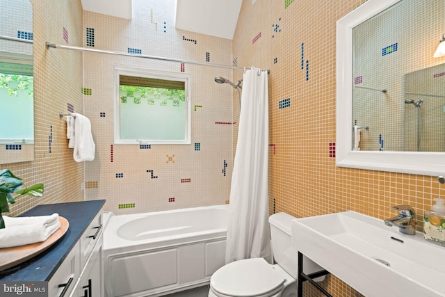 2714 Quebec St NW, Washington, DC 20008 - full bathroom with tile walls and shower / tub combo with curtain