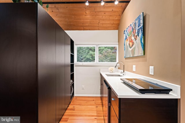 2714 Quebec St NW, Washington, DC 20008 - kitchen featuring light wood-type flooring, light countertops, wooden ceiling, and lofted ceiling