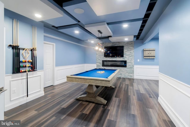 8266 Saint Francis Dr, Severn, MD 21144 - game room featuring a wainscoted wall, a decorative wall, billiards table, wood finished floors, and recessed lighting