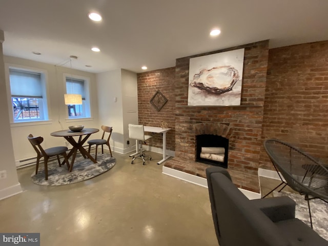 1423 T St NW, Washington, DC 20009 - living area featuring concrete floors, a fireplace, and recessed lighting