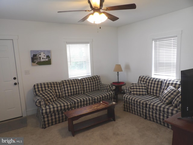 161 Main St, Southampton, NJ 08088 - living room with ceiling fan and carpet floors