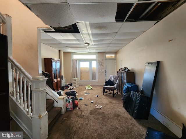 1226 Bloomingdale Rd, Baltimore, MD 21216 - misc room with carpet, a paneled ceiling, and stairway