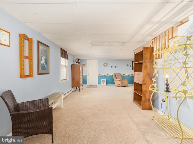 117 Amherst Ct, Stephens City, VA 22655 - living area featuring a baseboard radiator, carpet, and a drop ceiling