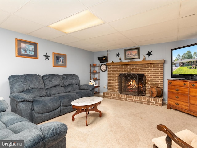 117 Amherst Ct, Stephens City, VA 22655 - living area featuring a paneled ceiling, carpet floors, and a fireplace