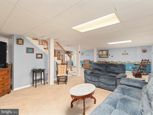 117 Amherst Ct, Stephens City, VA 22655 - living room with stairway, light carpet, and a drop ceiling