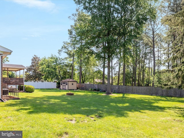117 Amherst Ct, Stephens City, VA 22655 - fenced backyard featuring a storage unit and a fire pit