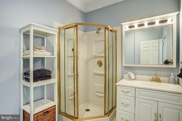 20304 Watkins Meadow Dr, Germantown, MD 20876 - full bath featuring a stall shower, vanity, and ornamental molding