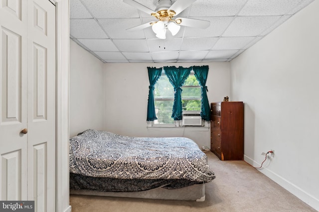 121 Spruce St, Carlisle, PA 17013 - bedroom with carpet floors, a drop ceiling, cooling unit, and ceiling fan