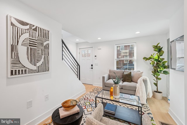 510 E Wildey St, Philadelphia, PA 19125 - living area with wood finished floors, stairs, and recessed lighting