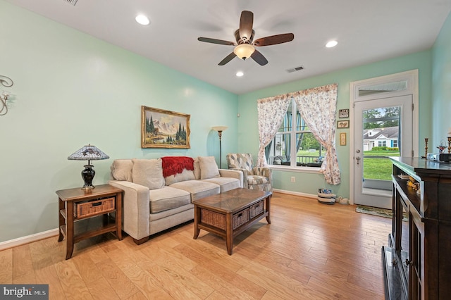 147 Candor Ln, Dover, DE 19901 - living room with ceiling fan, light wood-style flooring, and recessed lighting