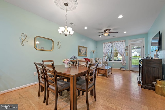 147 Candor Ln, Dover, DE 19901 - dining space featuring light wood-style flooring, ceiling fan, recessed lighting, and a chandelier