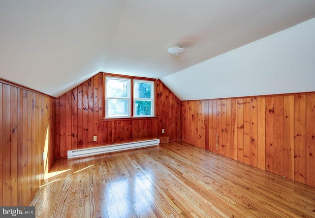 416 Colebrookdale Rd, Boyertown, PA 19512 - additional living space featuring baseboard heating, wood finished floors, vaulted ceiling, and wooden walls