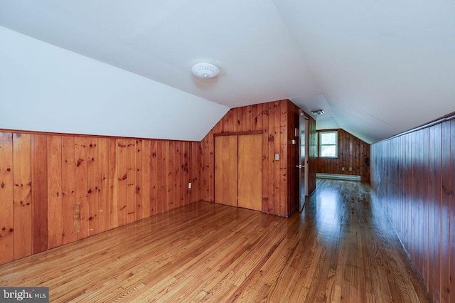 416 Colebrookdale Rd, Boyertown, PA 19512 - bonus room featuring wood finished floors, a baseboard radiator, lofted ceiling, and wooden walls
