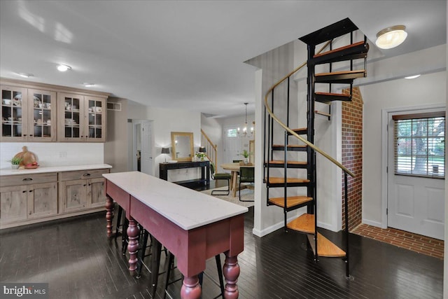 208 Queens Gate Rd, Lititz, PA 17543 - dining area featuring stairway, dark wood-style floors, and a chandelier