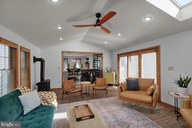 208 Queens Gate Rd, Lititz, PA 17543 - living area featuring vaulted ceiling, ceiling fan, recessed lighting, and a skylight