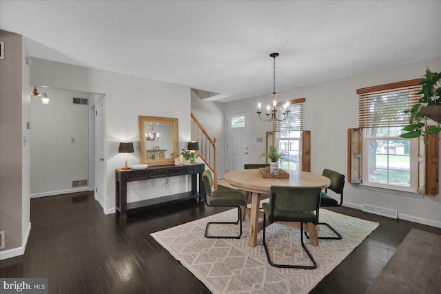 208 Queens Gate Rd, Lititz, PA 17543 - dining area with stairs, a chandelier, and hardwood / wood-style floors