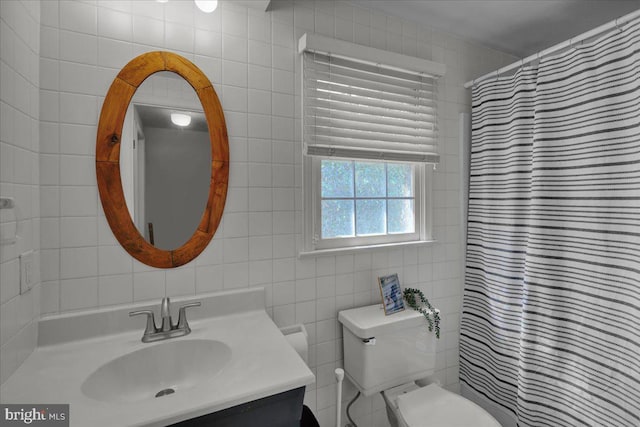 208 Queens Gate Rd, Lititz, PA 17543 - bathroom with tile walls, vanity, and a shower with shower curtain