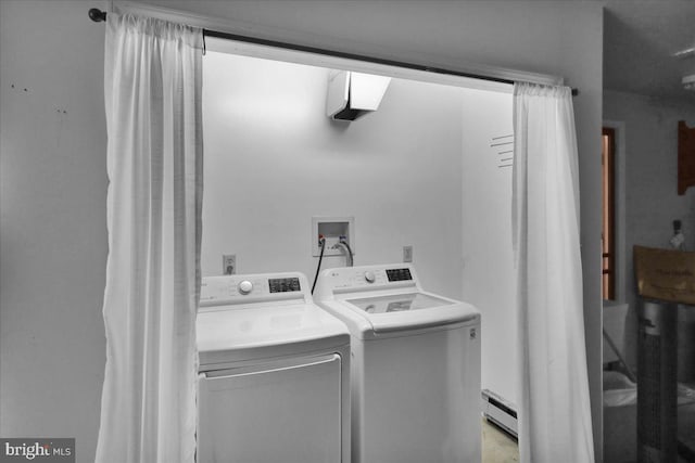 208 Queens Gate Rd, Lititz, PA 17543 - laundry area featuring a baseboard radiator and washing machine and clothes dryer