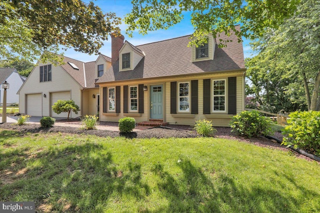 208 Queens Gate Rd, Lititz, PA 17543 - cape cod house with roof with shingles, a garage, and a chimney