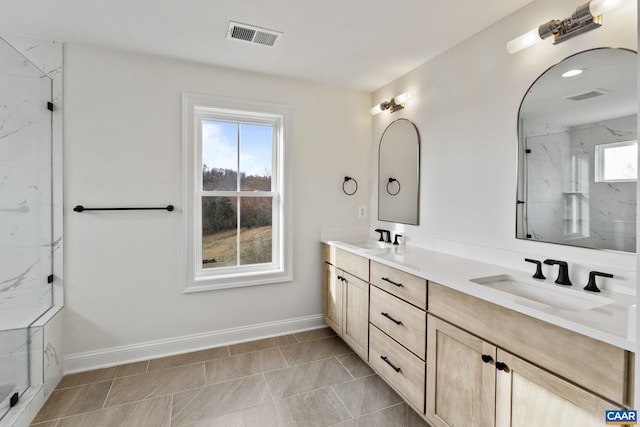 3 Rothwell Ln Lot 3, Crozet, VA 22932 - bathroom featuring double vanity and a marble finish shower