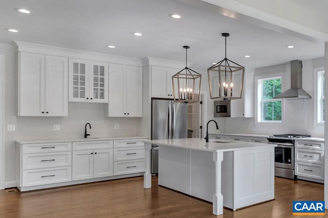 3 Rothwell Ln Lot 3, Crozet, VA 22932 - kitchen featuring stainless steel appliances, wall chimney range hood, light countertops, white cabinets, and recessed lighting