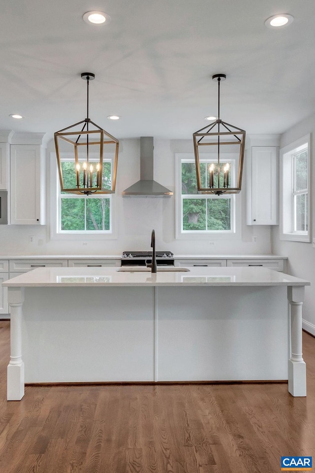 3 Rothwell Ln Lot 3, Crozet, VA 22932 - kitchen with wall chimney exhaust hood, a chandelier, plenty of natural light, and recessed lighting