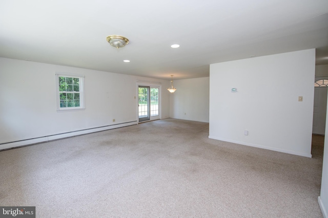2 Broadale Rd, Doylestown, PA 18901 - empty room with carpet, a baseboard heating unit, and recessed lighting