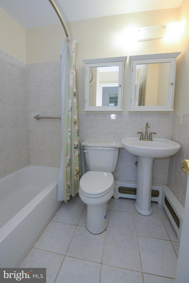 2 Broadale Rd, Doylestown, PA 18901 - full bathroom with shower / tub combo, tile patterned flooring, and tile walls