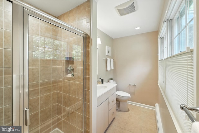 508 Vierling Dr, Silver Spring, MD 20904 - full bath featuring vanity, tile patterned flooring, a shower stall, and a baseboard radiator