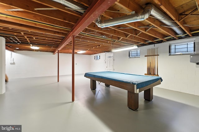 508 Vierling Dr, Silver Spring, MD 20904 - game room featuring concrete flooring, concrete block wall, and pool table