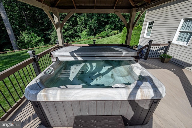 12 Deerpath Ln, Columbus, NJ 08022 - wooden terrace featuring a hot tub, a gazebo, and a yard
