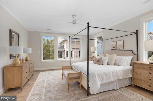 2724 N Dinwiddie St, Arlington, VA 22207 - bedroom with light wood-style flooring, a ceiling fan, and crown molding