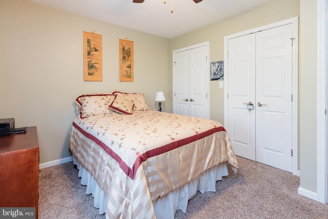 1338 Chami Dr Unit 196, Spring Grove, PA 17362 - bedroom with multiple closets, carpet floors, and a ceiling fan