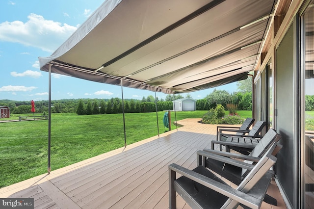 4604 View Dr, Spring Grove, PA 17362 - deck featuring a storage shed and a lawn