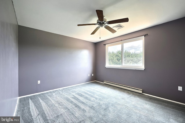 4604 View Dr, Spring Grove, PA 17362 - spare room with a baseboard heating unit, a ceiling fan, and carpet flooring