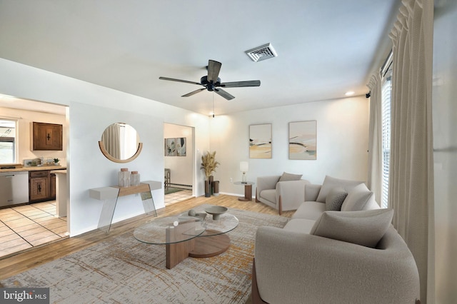 4604 View Dr, Spring Grove, PA 17362 - living room with light wood finished floors and ceiling fan