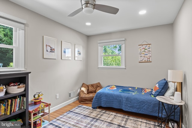 295 Crescent Ave, Moorestown, NJ 08057 - bedroom featuring wood finished floors, recessed lighting, and a ceiling fan