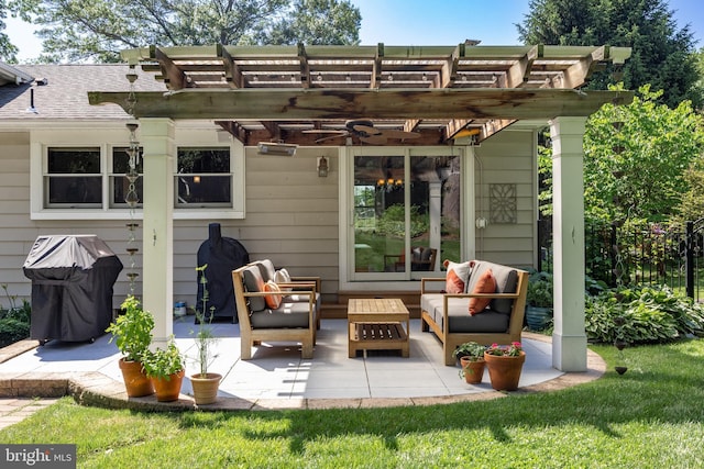 295 Crescent Ave, Moorestown, NJ 08057 - view of patio with a pergola, outdoor lounge area, ceiling fan, and grilling area