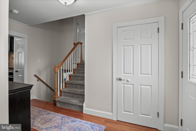 295 Crescent Ave, Moorestown, NJ 08057 - stairs featuring wood finished floors and crown molding