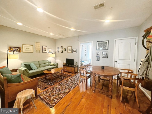 445 Manor Pl NW Unit 3, Washington, DC 20010 - living area featuring attic access, light wood-style flooring, and recessed lighting