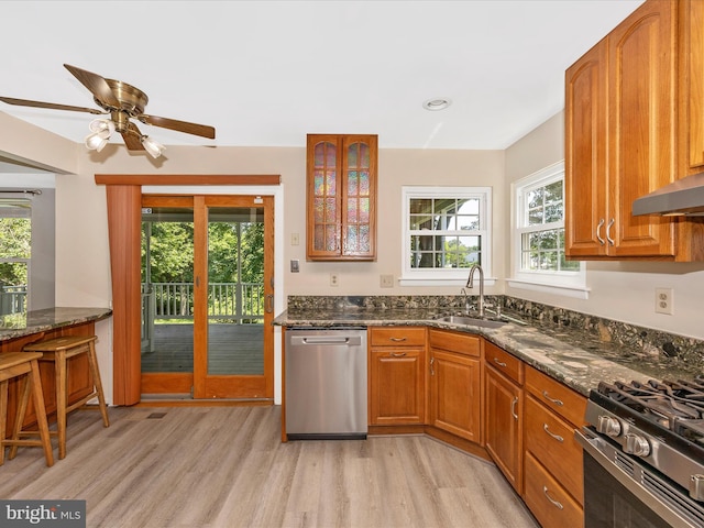 23732 Rolling Fork Way, Gaithersburg, MD 20882 - kitchen featuring appliances with stainless steel finishes, light wood-style flooring, and plenty of natural light