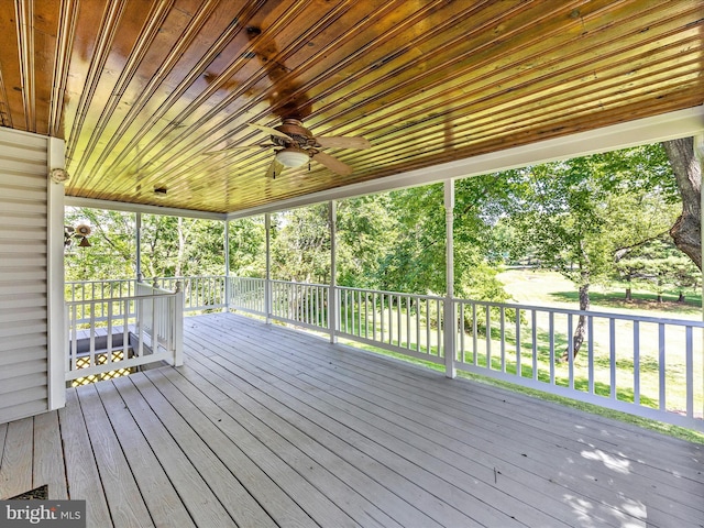 23732 Rolling Fork Way, Gaithersburg, MD 20882 - wooden terrace featuring ceiling fan and view of wooded area