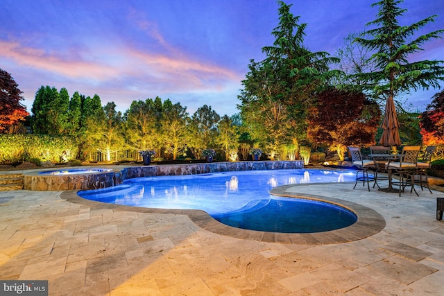 61 Brooks Rd, Moorestown, NJ 08057 - pool at dusk with a patio and a pool with connected hot tub