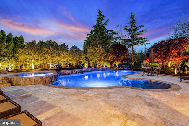 61 Brooks Rd, Moorestown, NJ 08057 - pool at dusk with a patio area and a pool with connected hot tub
